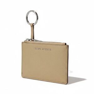 Marc Jacobs Key Ring Zip Cardholder Wallet Tan Leather ID Holder Neutral taupe